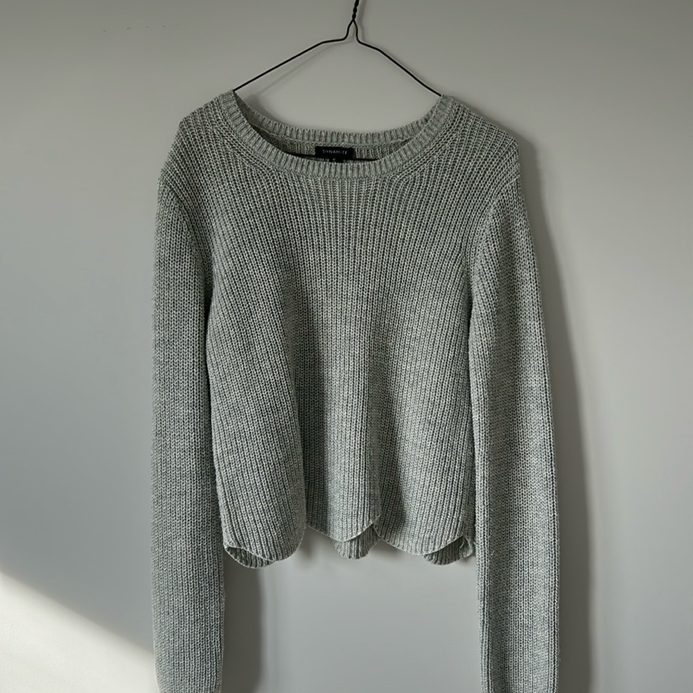 Dynamite Cropped Scallop Edge Sweater